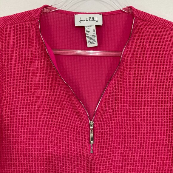 Joseph Ribkoff size 8 Pink Quarter Zip Rolled Sleeve Pullover Top Office Career - Picture 3 of 11